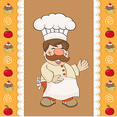 Image showing Background with Smiling Chef and Menu