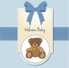 Image showing baby boy welcome card with teddy bea