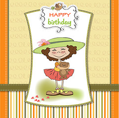 Image showing cute birthday greeting card with girl and her teddy bear