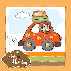 Image showing happy woman going on holiday by car