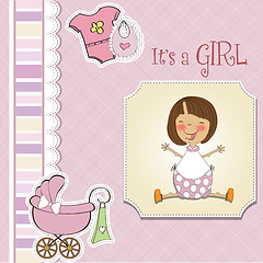 Image showing new baby girl announcement card with little girl