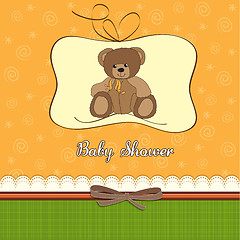 Image showing baby shower card with teddy bear toy