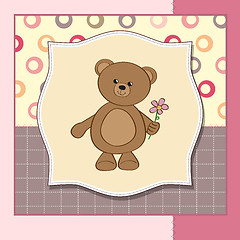 Image showing happy birthday card with teddy bear and flower