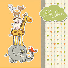 Image showing baby shower card with funny pyramid of animals