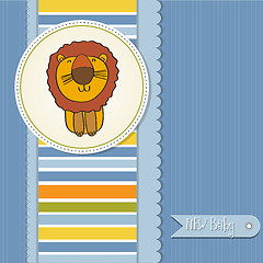 Image showing childish baby shower card with cartoon lion