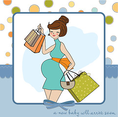 Image showing baby announcement card with beautiful pregnant woman on shopping