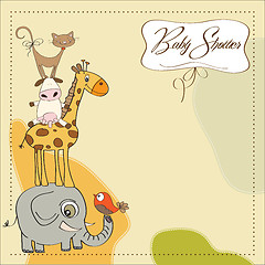 Image showing baby shower card with funny pyramid of animals