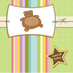 Image showing baby shower card with teddy bear toy