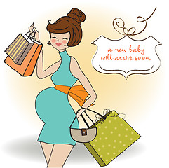 Image showing baby announcement card with beautiful pregnant woman on shopping