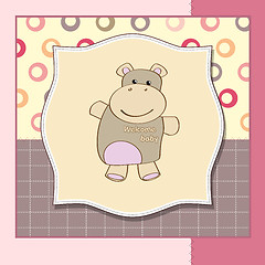 Image showing childish baby shower card with hippo toy