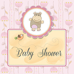 Image showing childish baby shower card with hippo toy