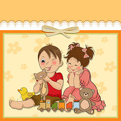 Image showing girl and boy plays with toys