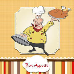 Image showing funny cartoon chef with tray of food in hand