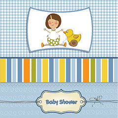 Image showing welcome baby card with girl and and her duck