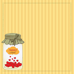 Image showing Thank you greeting card with hearts plugged into the jar