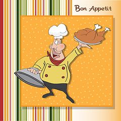 Image showing funny cartoon chef with tray of food in hand