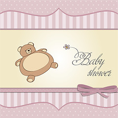 Image showing romantic baby girl announcement card with teddy bear