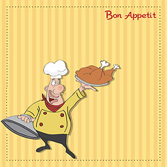 Image showing funny cartoon chef with tray of food in hand