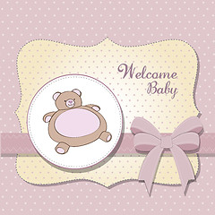 Image showing baby shower card with teddy bear toy