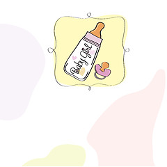 Image showing new baby girl announcement card with milk bottle and pacifier