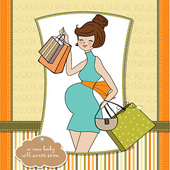 Image showing baby announcement card with beautiful pregnant woman on shopping