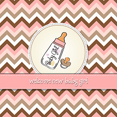 Image showing new baby girl announcement card with milk bottle and pacifier