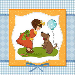 Image showing young girl and her dog in a wonderful birthday greeting card