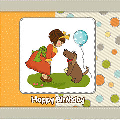 Image showing young girl and her dog in a wonderful birthday greeting card