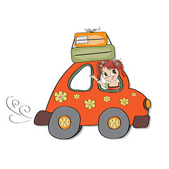 Image showing happy woman going on holiday by car