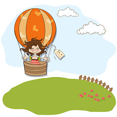 Image showing happy girl flying with a balloon flying