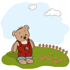 Image showing customizable childish card with funny teddy bear