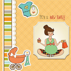 Image showing baby announcement card with pregnant woman