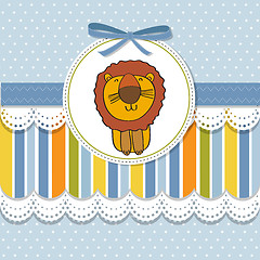 Image showing childish baby shower card with cartoon lion