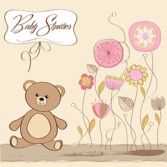 Image showing romantic baby girl announcement card with teddy bear