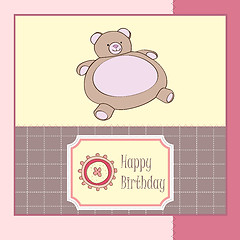 Image showing baby shower card with teddy bear toy