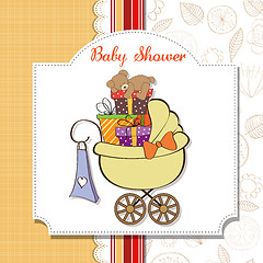 Image showing baby shower card with gift boxes