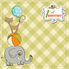 Image showing first anniversary card with pyramid of animals
