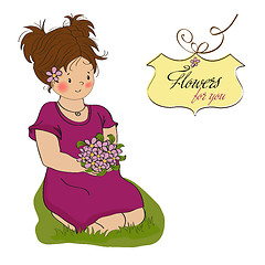 Image showing young girl with a bouquet of flowers