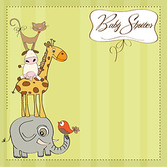 Image showing baby shower card with funny pyramid of animals