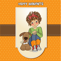 Image showing curly little girl and her dog