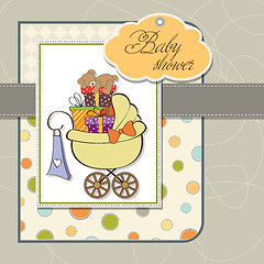 Image showing baby shower card with gift boxes