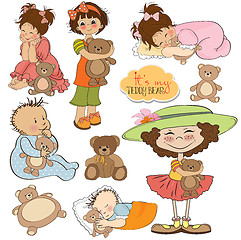 Image showing kids with teddy bears items collection