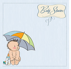 Image showing baby boy shower card with funny baby under his umbrella