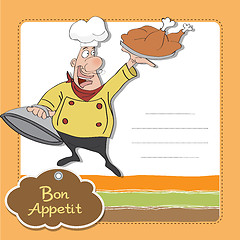 Image showing funny cartoon chef with tray of food in hand