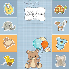 Image showing baby boy shower card with cute teddy bear