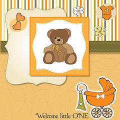 Image showing baby shower card with teddy bear toy