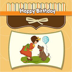 Image showing young girl and her dog in a wonderful birthday greeting card