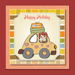 Image showing happy woman going on holiday by car