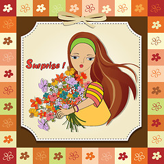 Image showing young girl with a bunch of flowers