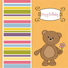 Image showing happy birthday card with teddy bear and flower